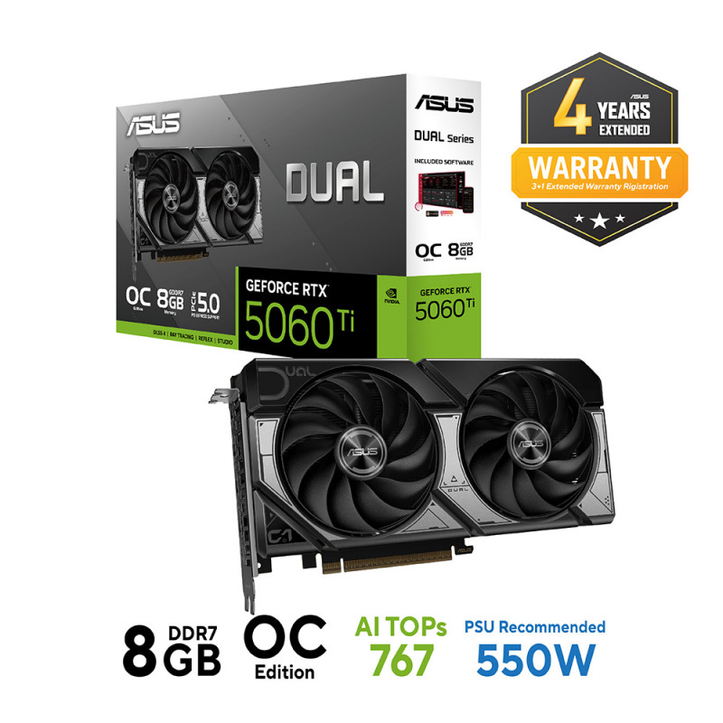 VGA(การ์ดจอ) ASUS DUAL GEFORCE RTX 5060 TI OC EDITION - 8GB GDDR7