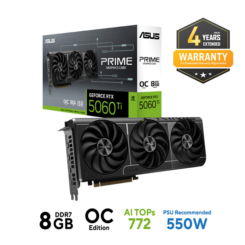 VGA(การ์ดจอ) ASUS PRIME GEFORCE RTX 5060 TI OC EDITION - 8GB GDDR7